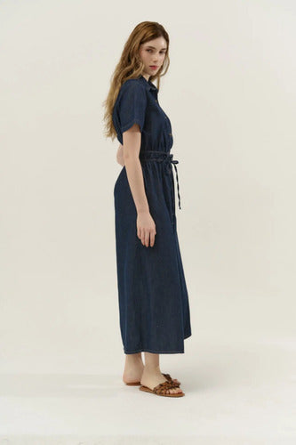 Vestido Jean Camisero Largo Manga Corta