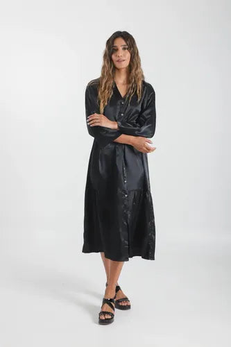 Vestido Camisero De India Simil Seda De Noche Fiesta