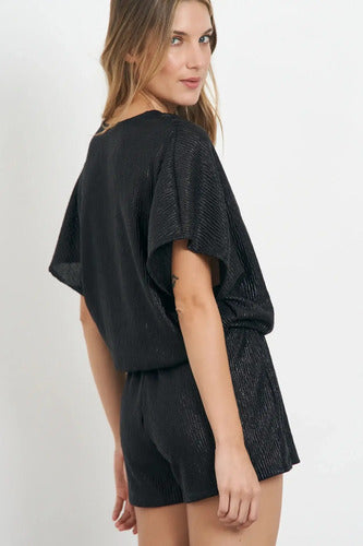 Short De Crepe Metalizado Fiesta Noche Negro Liso 38