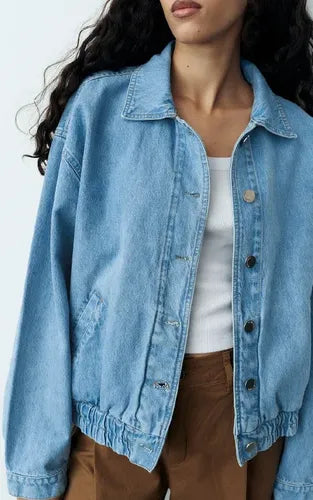 Campera Bomber De Jean Nueva De 2da Selección Celeste Único Liso