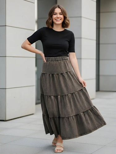 Falda Pollera Paisana Negro Nevado De Jogging Negro Batik Único