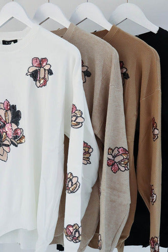 Sweater Bordado Importado Lentejuelas Paillettes Cod. 365