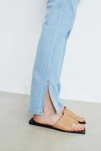 Pantalón Jeans Celeste Ancho Tajos Celeste Liso 40
