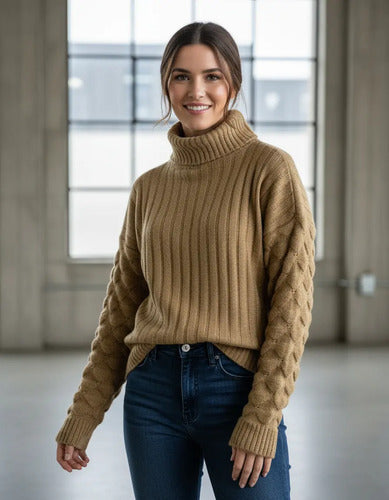 Sweater Polerón  Oversize Talle Grande Marrón Claro Único