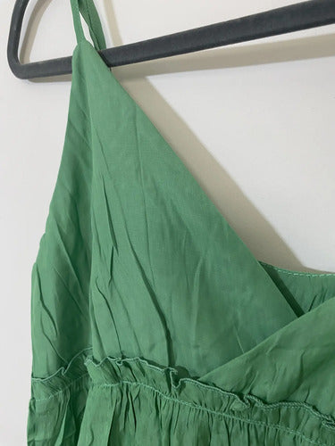 Vestido Solero Largo Simil Seda Verde Loro Lisa Único