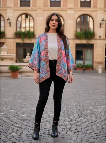 Saco Kimono Seda Hindu Multicolor Unico