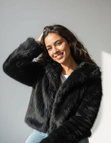 Saco Chaqueta De Piel Sintética Corto Negro L Lisa