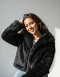 Saco Chaqueta De Piel Sintética Corto Negro L Lisa