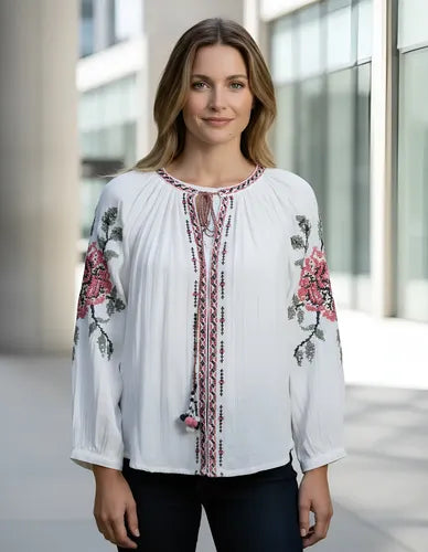 Saco Chaqueta Boho Importada Bordada Crudo Bordado Xl