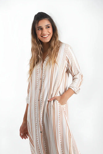 Vestido Largo Estilo Camisero Estampado Boho