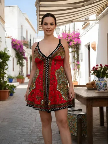 Vestido Importado India Tipo Rapsodia Vars  Rojo Estampado U