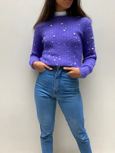 Sweater Tejido Con Perlas Violeta Perlas U
