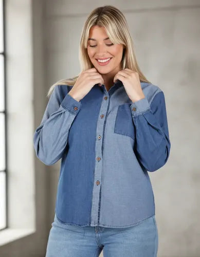 Camisa De Jean Denim Bicolor Talle Grande