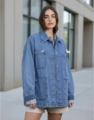 Saco Jean Campera Denim Talle Amplio Oversize