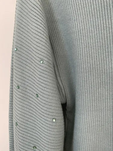 Sweater Tejido Morley Mangas Globo Y Hotfix Verde Agua Hotfix Único