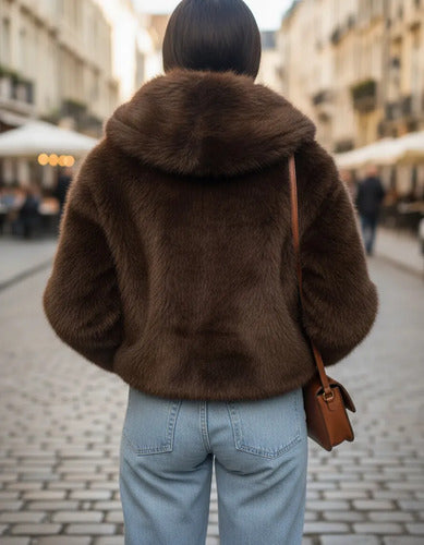 Saco Chaqueta De Piel Sintética Corto Chocolate L Lisa