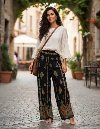 Pantalon Palazzo Hindu Hippie Chic T/ Rapsodia Talle M A Xl