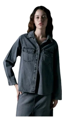 Camisa De Jean Gris Nueva 2da Selección Gris Lisa Xl