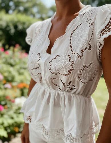 Camisa Broderie Corta Mujer