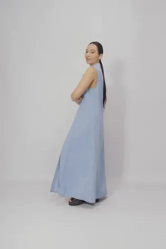 Vestido De Jean Abotonado Largo Maxi Denim Sin Mangas