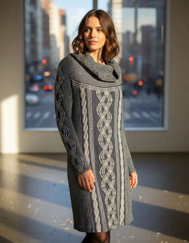 Vestido De Lanilla Estampado Gris Estampado L