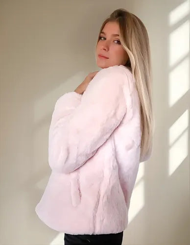 Saco Chaqueta  De Piel Sintética Extra Suave Blanco M Pelo Corto