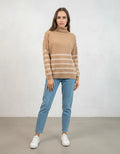 Sweater  Rayado Tejido Polera Amplio Marrón Claro Rayas Beige Rayas Único