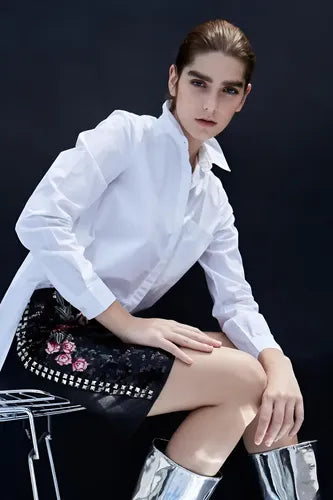 Mini Pollera Falda Fiesta  Bordadas (9661) Negro Bordado M
