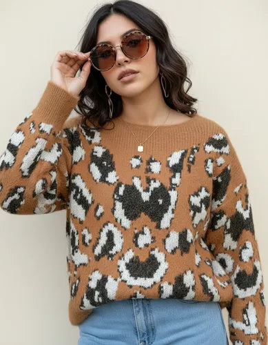Sweater Importado Pelo De Mono Animal Print Marrón Animal Print U