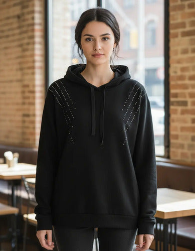 Buzo Oversize Básico Negro Con Brillos 40 Negro Lisa