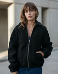 Campera Bomber Simil Paño Amplia Negro Único Liso