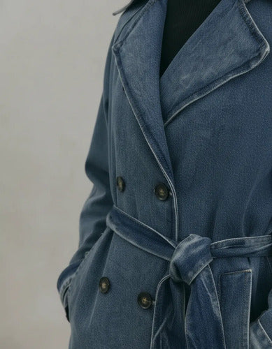 Trench Jean Tapado Denim Largo Sobretodo