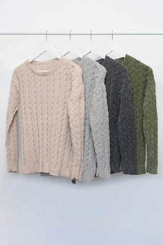 Sweater Tejido Amplio Ochos Chenille Modelo Amplio Verde Seco Liso Único