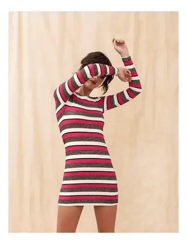 Vestido Corto Manga Larga Morley Lurex