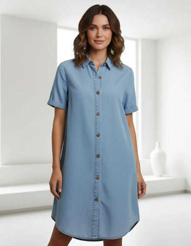 Vestido Jean Abotonado Amplio Nuevo 2da Selección Celeste Lisa L