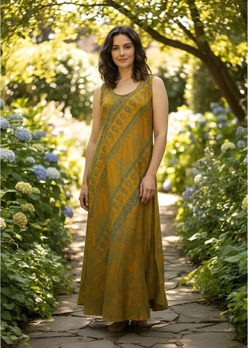Vestido Solero Seda Hindu Importado Modelo Amplio
