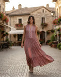 Vestido De Seda Hindú Largo Sin Mangas Mod. 9 Coral Estampado Único