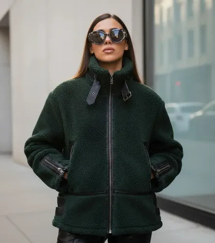 Gamulán Campera Chaqueta Importada Corderito Y Ecocuero Verde L