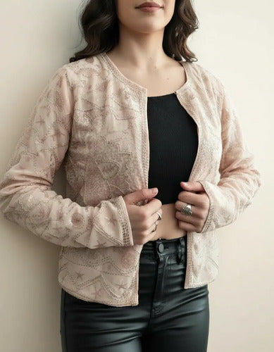 Saco Chaqueta Importada Boho Fiesta Lentejuelas Nude S Lentejuelas