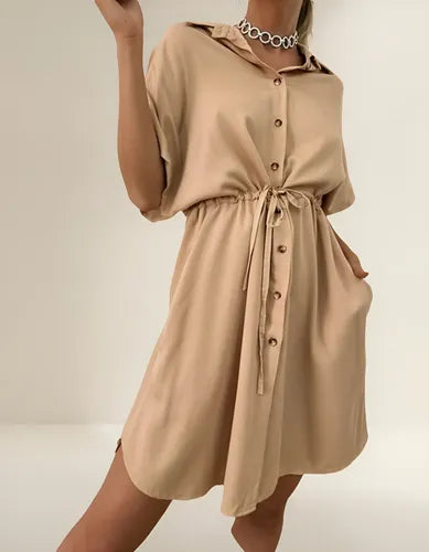 Vestido Camisero Corto Fucsia Liso 40