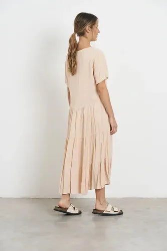 Vestido Largo Escote En V Beige 40