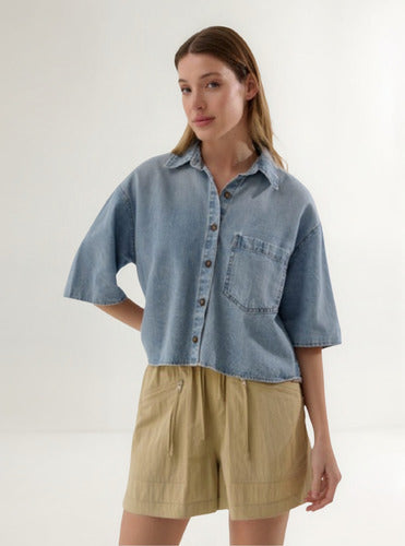 Camisa De Jean Denim Manga Corta Modelo Grande