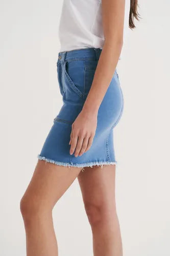 Mini Jean Pollera Denim Elastizada Celeste Liso L