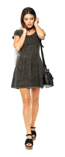 Vestido Corto Marca Vestite Y Andate Negro Gastado Liso S