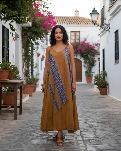 Vestido Solero Seda Hindu  Modelo Amplio
