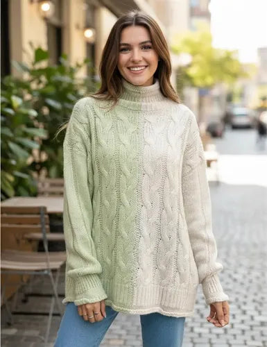 Sweater Tejido Polera Amplio Bicolor Oversize Xxl