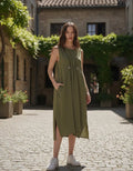 Vestido De Lino Midi Gris Oscuro Lisa Único