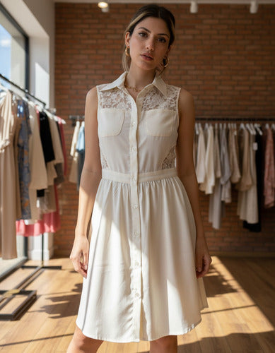 Vestido Solero Encaje Beige M