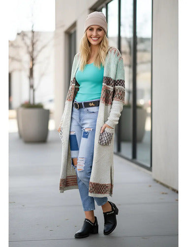 Saco Largo Tapado Tejido Importado Estilo Boho Folk