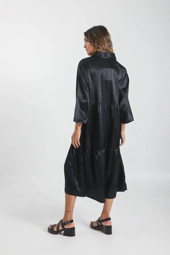 Vestido Camisero De India Simil Seda De Noche Fiesta